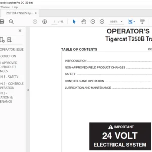 Tigercat T250B Track Loader OPERATOR'S MANUAL - PDF DOWNLOAD