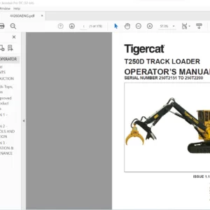 Tigercat T250D TRACK LOADER Operator's Manual SN 250T2151 - 250T2200 - PDF DOWNLOAD