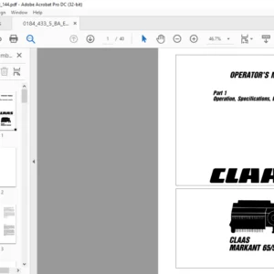 CLAAS 65/55/52 Part 1 Operation Specifications  Lubrication Operator's manual - PDF DOWNLOAD
