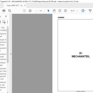 CLAAS Ares 507-607 D1 MECHANIKTEIL Reparaturhandbuch - PDF DOWNLOAD (German)