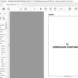 CLAAS Ares 507-607 E1-GEMEINSAME KOMPONENTEN Reparatur handbuch - PDF DOWNLOAD (GERMAN)