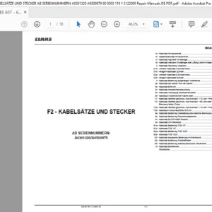 CLAAS Ares 507- 607 F2 - KABELSÄTZE UND STECKER Reparatur handbuch - PDF DOWNLOAD (GERMAN)