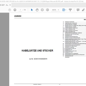 CLAAS Ares 507-607 KABELSÄTZE UND STECKER Reparatur handbuch - PDF DOWNLOAD (German)