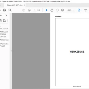 CLAAS Ares 507-607 WERKZEUGE Reparatur handbuch - PDF DOWNLOAD (German)