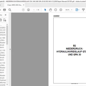 CLAAS Ares 806 B2-NIEDERDRUCKHYDRAULIKKREISLAUF GTA 1040 UND GPA 30 Reparatur handbuch - PDF DOWNLOAD (GERMAN)