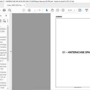 CLAAS Ares 806 C1 – HINTERACHSE GPA 40 Reparatur handbuch - PDF DOWNLOAD (German)