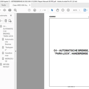 CLAAS Ares 806 C4 – AUTOMATISCHE BREMSE,PARK-LOCK, HANDBREMSE Reparatur handbuch- PDF DOWNLOAD (GERMAN)