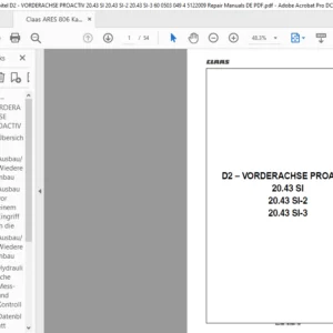 CLAAS Ares 806 D2 – VORDERACHSE PROACTIV 20.43 SI 20.43 SI-2 20.43 SI-3 Reparaturhandbuch - PDF DOWNLOAD(German)