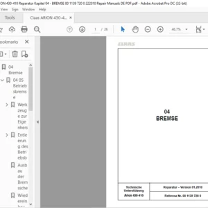 CLAAS Arion 430-410 04 BREMSE Reparatur handbuch- PDF DOWNLOAD (GERMAN)