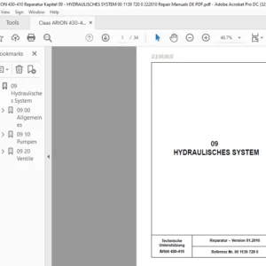 CLAAS Arion 430-410 09 HYDRAULISCHES SYSTEM Reparatur handbuch - PDF DOWNLOAD (GERMAN)