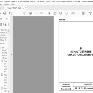 CLAAS Arion 630-610 C Kapitel B ELEKTRIK SCHALTGETRIEBE GBA 25 “QUADRISHIFT” Reparaturhandbuch- PDF DOWNLOAD (German)