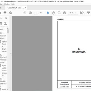 CLAAS Arion 630-610 C Reparatur Kapitel E –HYDRAULIK Reparatur handbuch - PDF DOWNLOAD (German)