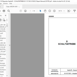 CLAAS Arion 640-510 Reparatur Kapitel B – SCHALTGETRIEBE Reparaturhandbuch - PDF DOWNLOAD (German)