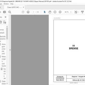CLAAS Axos 340-310 04 BREMSE Reparatur handbuch - PDF DOWNLOAD (GERMAN)