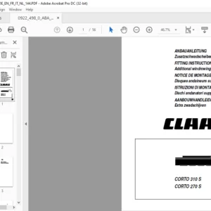 CLAAS CORTO 310 S CORTO 270 S Additional windrowing disc FITTING INSTRUCTIONS Manual_DE_EN_FR_IT_NL_