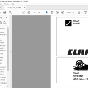 CLAAS CUTTERBAR VARIO 5.40 M - 7.50 M REPAIR MANUAL - PDF DOWNLOAD