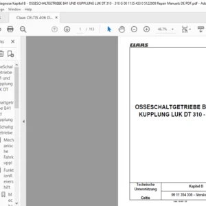 CLAAS Celtis Kapitel B- OSSESCHALTGETRIEBE B41 UND KUPPLUNG LUK DT 310 - 310 G Reparatur handbuch - PDF DOWNLOAD (GERMAN)