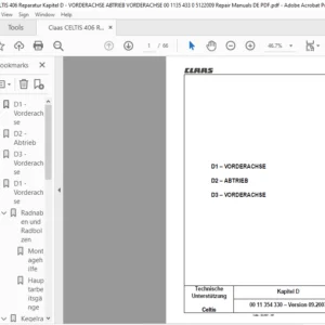 CLAAS Celtis Kapitel D VORDERACHSE ABTRIEB VORDERACHSE Reparatur handbuch- PDF DOWNLOAD (GERMAN)