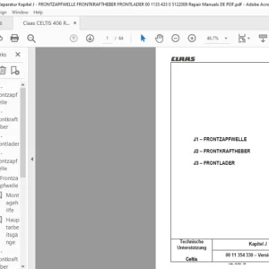 CLAAS Celtis Kapitel J FRONTZAPFWELLE FRONTKRAFTHEBER FRONTLADER Reparatur handbuch - PDF DOWNLOAD (GERMAN)