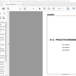 CLAAS D1-2 - PROACTIV-VORDERACHSE A 92-1 (2029 SI) A 92-2 (2029 SI) A 92-3 (2029 SI) Reparatur handbuch