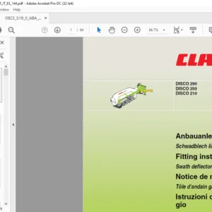 CLAAS DISCO 290 DISCO 250 DISCO 210 Swath deflector left Fitting instructions Manual _DE_EN_FR_IT_ES