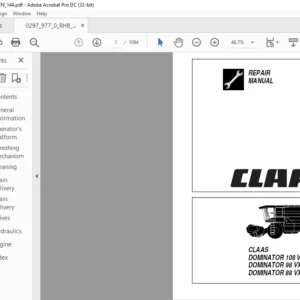 CLAAS DOMINATOR 108 VX 98 VX 88 VX REPAIR MANUAL - PDF DOWNLOAD