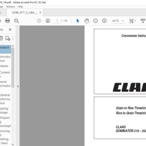 CLAAS DOMINATOR 218 – 202 MEGA Grain to Rice Threshing Rice to Grain Threshing Conversion Instructions Manual - PDF DOWNLOAD