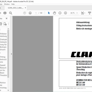 CLAAS DOMINATOR MEGA 218 – 202 MEGA 360 MEGA 350  Speed Reduction for Bean Threshing FITTING INSTRUCTIONS MANUAL_DE_EN_FR