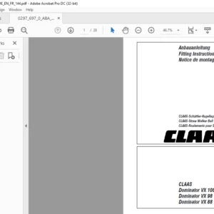 CLAAS Dominator VX 108 VX 98 VX 88 CLAAS-Straw Walker Ball Bearings Fitting Instructions Manual_DE_EN_FR