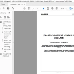 CLAAS E3 - GESCHLOSSENE HYDRAULIK (100 LMIN) Reparatur handbuch- PDF DOWNLOAD (GERMAN)