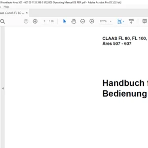 CLAAS FL 80, FL 100, FL 120 Frontlader Ares 507 - 607 Handbuch für Bedienung - PDF DOWNLOAD (GERMAN)