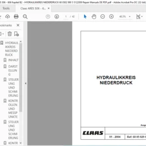 CLAAS HYDRAULIKKREIS NIEDERDRUCK Reparatur handbuch - PDF DOWNLOAD (GERMAN)