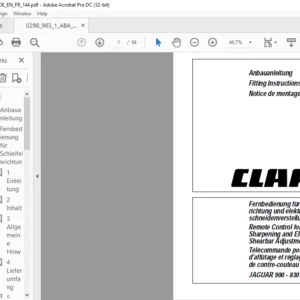 CLAAS JAGUAR 900 - 830  Remote Control for Knife Sharpening and Electric Shearbar Adjustment Fitting Instructions Manual_DE_EN_FR