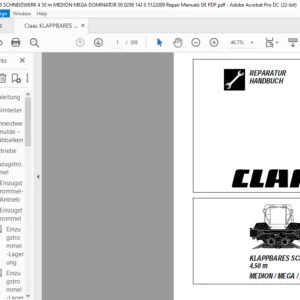 CLAAS KLAPPBARES SCHNEIDWERK 4.50 M MEDION  MEGA  DOMINATOR Reparatur handbuch - PDF DOWNLOAD (German)