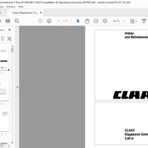 CLAAS Klappbares Schneidwerk 4.50 m Anbau- und Betriebsanleitung - PDF DOWNLOAD (German)