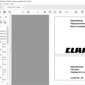 CLAAS LEXION 460 - 410  Cab Heater Fitting Instructions Manual  - PDF DOWNLOAD