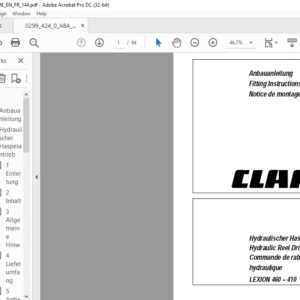 CLAAS LEXION 460 – 410 Hydraulic Reel Drive Fitting Instructions Manual_DE_EN_FR  - PDF DOWNLOAD