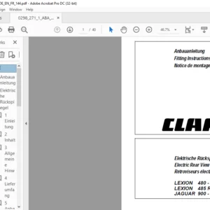CLAAS LEXION 480 - 410 LEXION 485 R - 460 R JAGUAR 900 - 830 Electric Rear View Mirrors Fitting Instructions Manual_DE_EN_FR