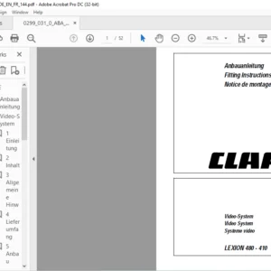 CLAAS LEXION 480 - 410  Video System Fitting Instructions Manual - PDF DOWNLOAD