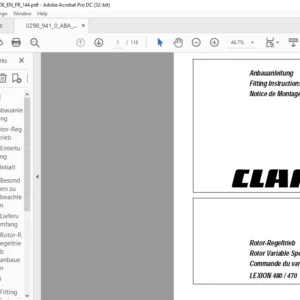 CLAAS LEXION 480 / 470 Rotor Variable Speed Drive FITTING INSTRUCTIONS MANUAL_DE_EN_FR  - PDF DOWNLOAD