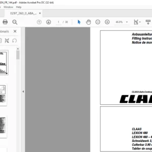 CLAAS LEXION 480 LEXION 460 -  405 Schneidwerk 3.90 M -  9,00 M  Cutterbar 3.90 M -  9.00 M Tablier de coupe 3,90 M -  9,00 M CLAAS-Auto-Contour FITTING INSTRUCTIONS Manual_DE_EN_FR
