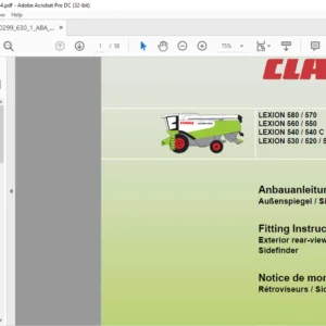 CLAAS LEXION 580 / 570 LEXION 560 / 550 LEXION 540 / 540 C LEXION 530 / 520 / 510  Exterior rear-view mirrors / Sidefinder Fitting Instructions Manual_DE_EN_FR