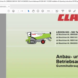 CLAAS LEXION 600 - 560 Terra-Trac Gummihalbraupe Anbau- und Betriebsanleitung - PDF DOWNLOAD (German)