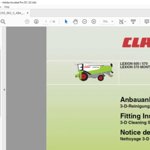CLAAS LEXION 600 / 570 LEXION 570 MONTANA 3-D Cleaning System FITTING INSTRUCTIONS MANUAL_DE_EN_FR