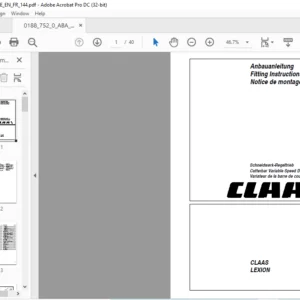 CLAAS LEXION Cutterbar Variable Speed Drive Fitting Instructions Manual_DE_EN_FR  - PDF DOWNLOAD