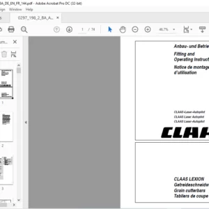 CLAAS LEXION Grain cutterbars CLAAS Laser Autopilot Fitting and Operating Instructions Manual