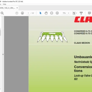 CLAAS MEDION CONSPEED 6-75 C CONSPEED 6-70 C Lock-up Valve Unit Retrofitting Kit Conversion Instructions Manual_EN_DE_
