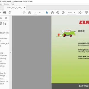 CLAAS MEGA 360 MEGA 350 Threshing drum reduction gearbox Fitting Instructions Manual_DE_EN_FR