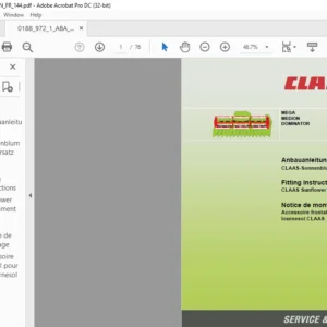 CLAAS MEGA MEDION DOMINATOR CLAAS Sunflower attachment FITTING INSTRUCTIONS MANUAL_DE_EN_FR
