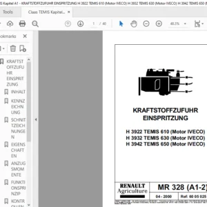 CLAAS MR 328 (A1-2) KRAFTSTOFFZUFUHR EINSPRITZUNG H 3922 TEMIS 610 (Motor IVECO) H 3932 TEMIS 630 (Motor IVECO) H 3942 TEMIS 650 (Motor IVECO)  Reparatur handbuch- PDF DOWNLOAD (GERMAN)